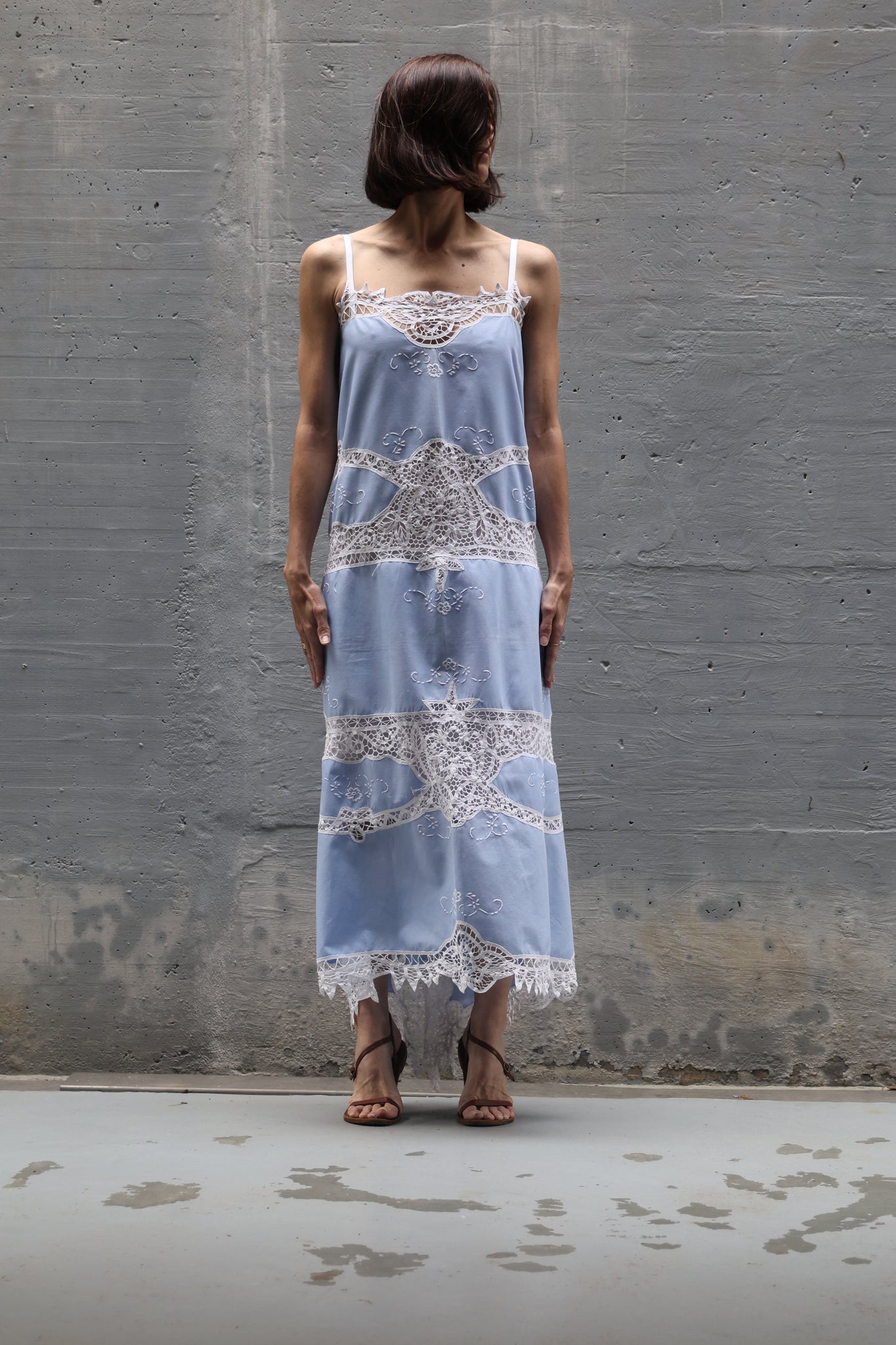 embroidery blue long dress