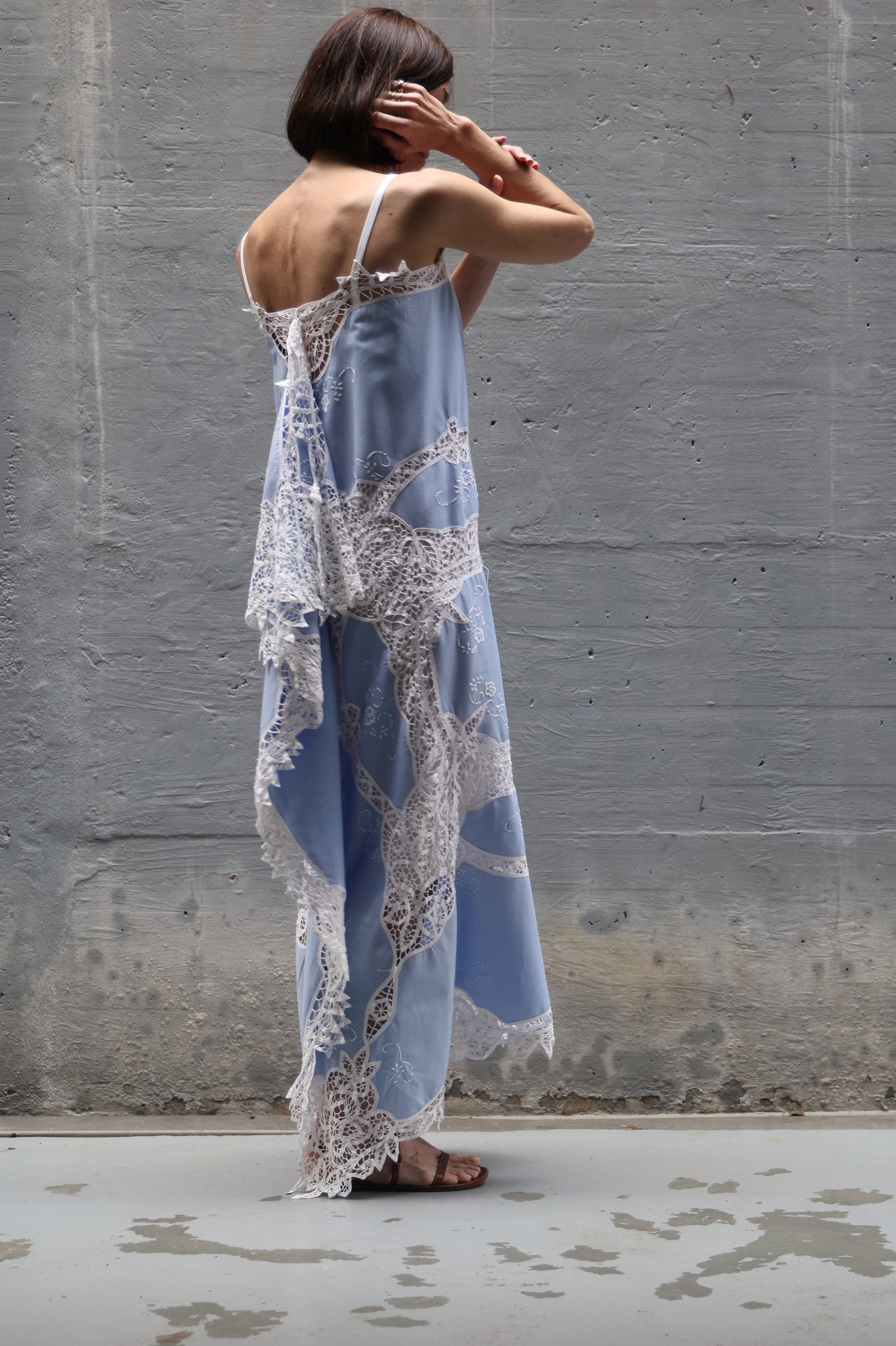 embroidery blue long dress