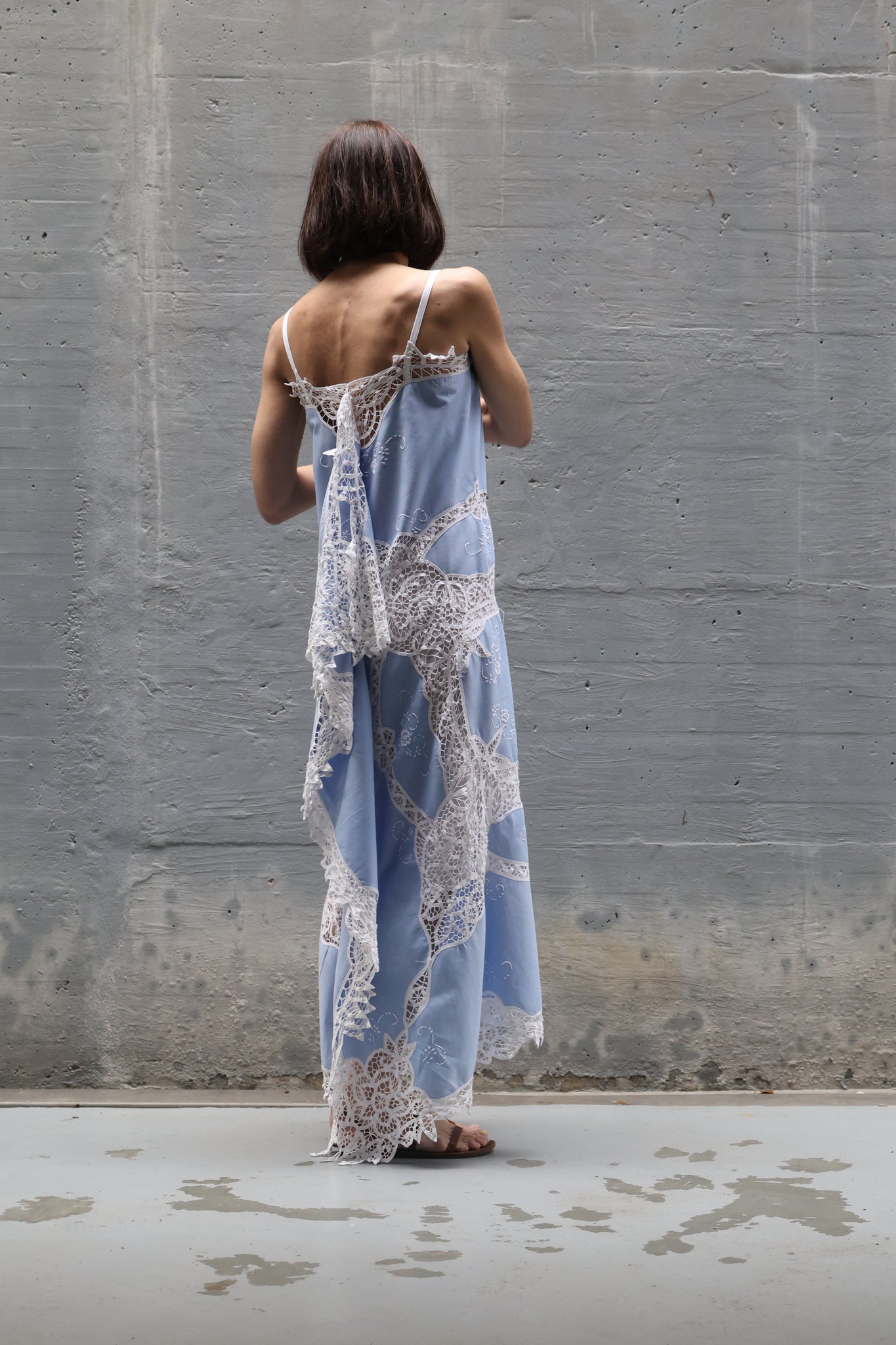 embroidery blue long dress