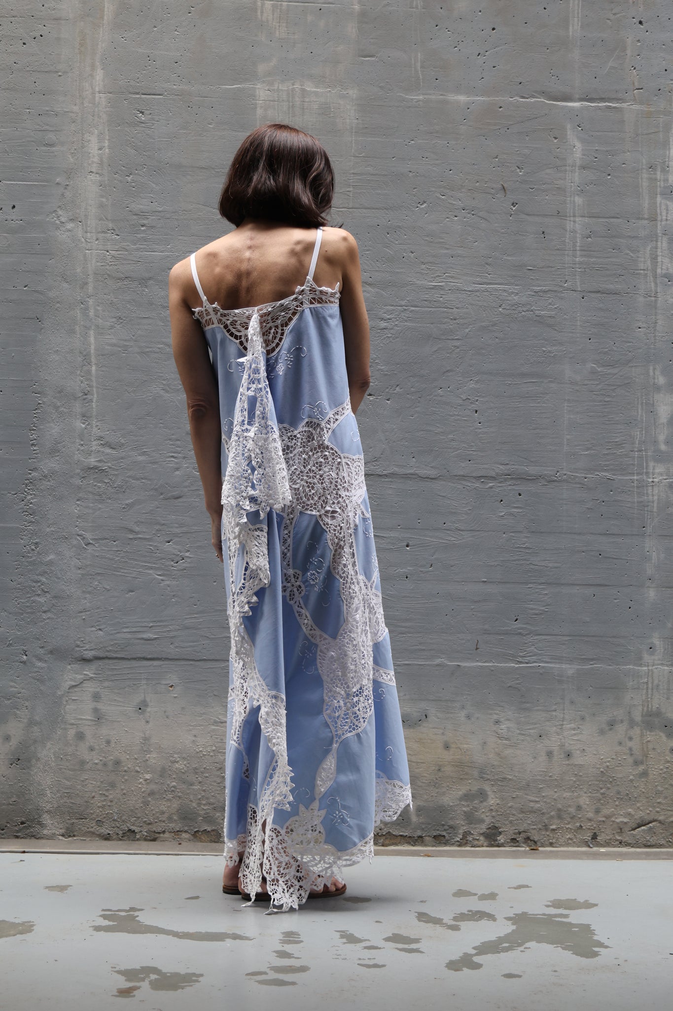 embroidery blue long dress