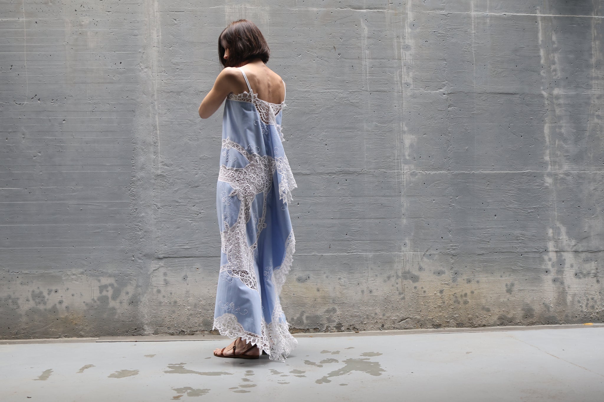 embroidery blue long dress