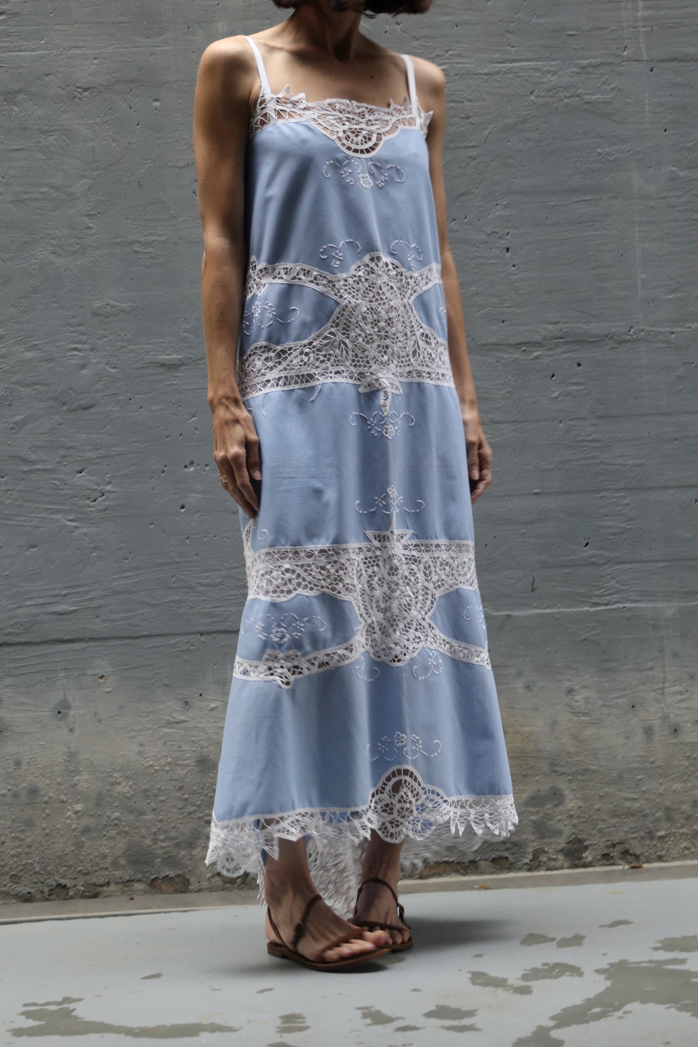 embroidery blue long dress