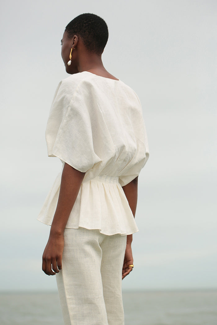 gathered linen shirt