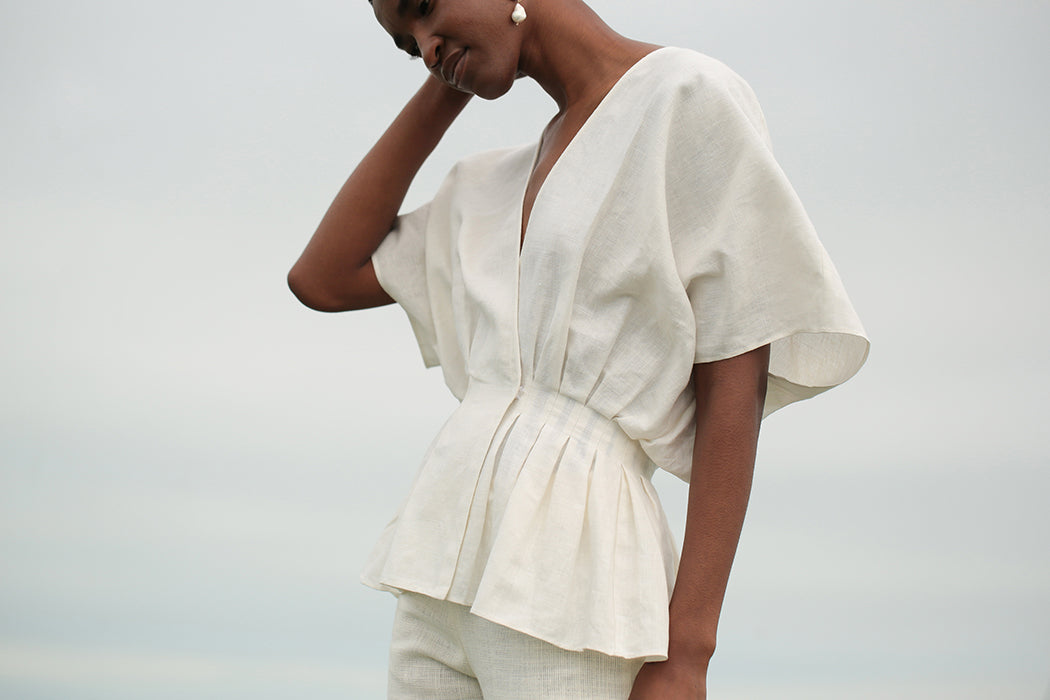 gathered linen shirt