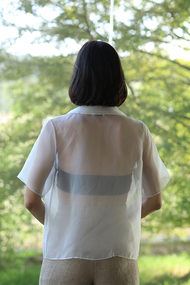 short sleeve organza sheer shirt