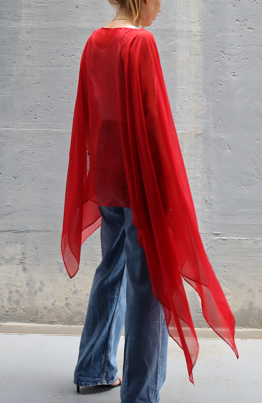 square silk light cape - RED