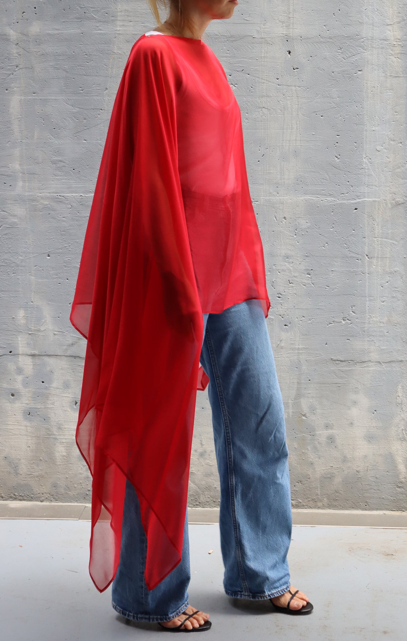 square silk light cape - RED