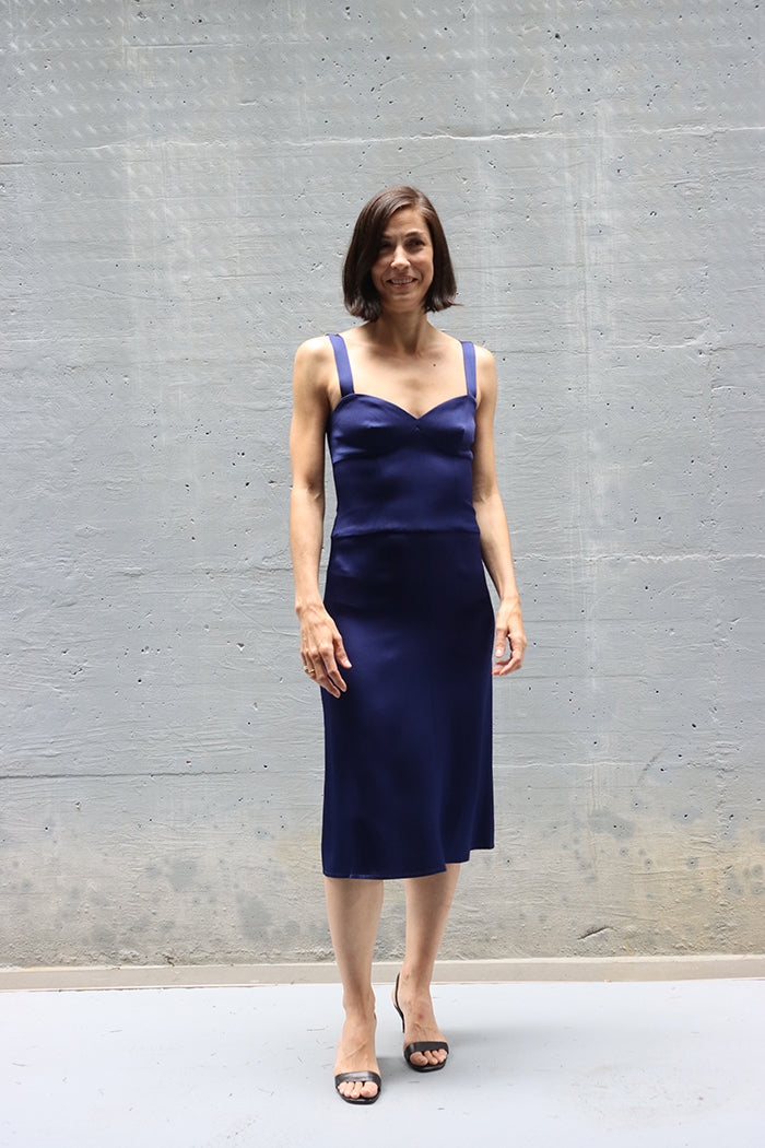 corset inspired blue dress