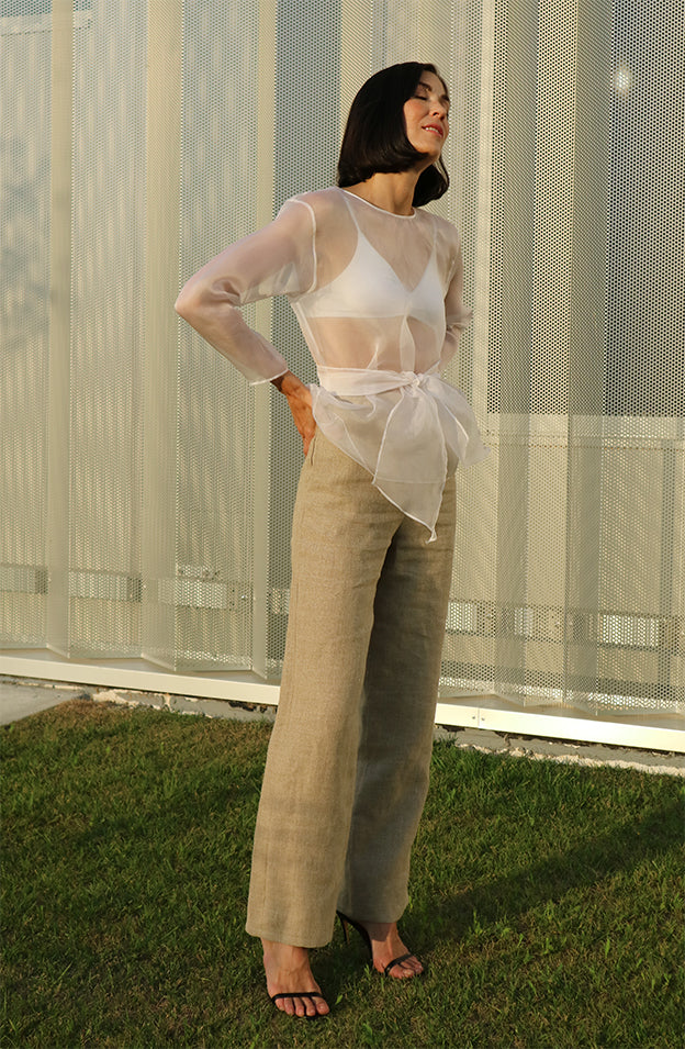 silk organza long sleeve shirt