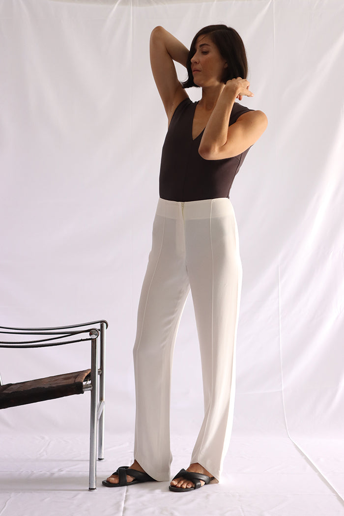 white fluid straight pants