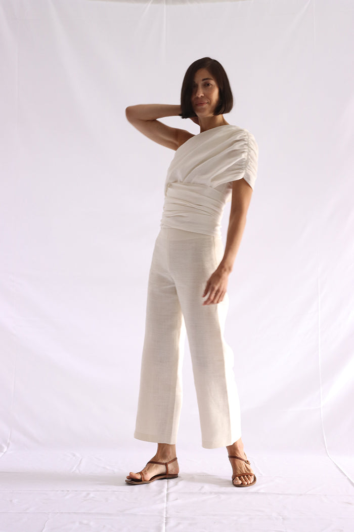 straight linen trousers