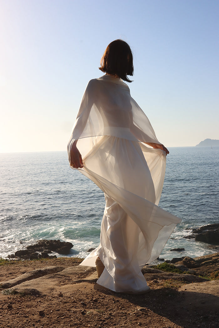 trapezio silk light cape - WHITE