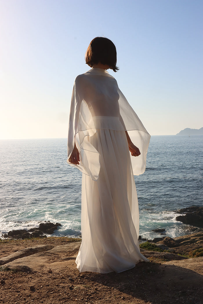 trapezio silk light cape - WHITE