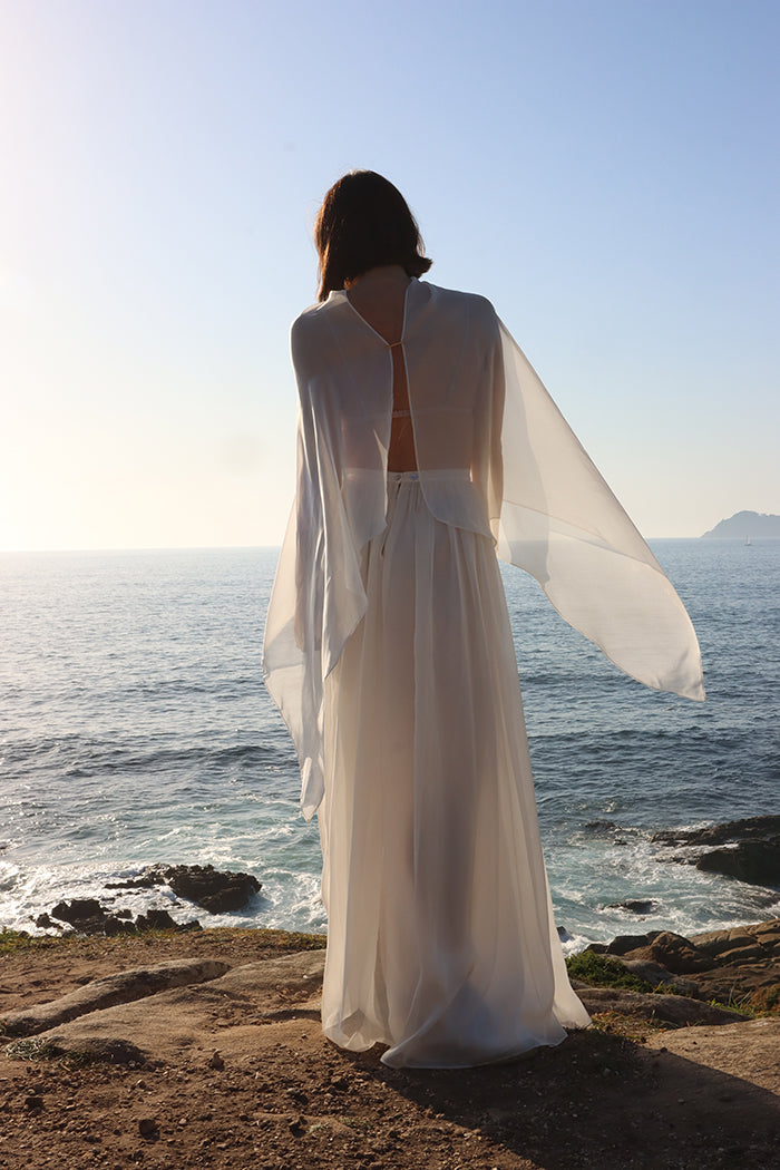 trapezio silk light cape - WHITE