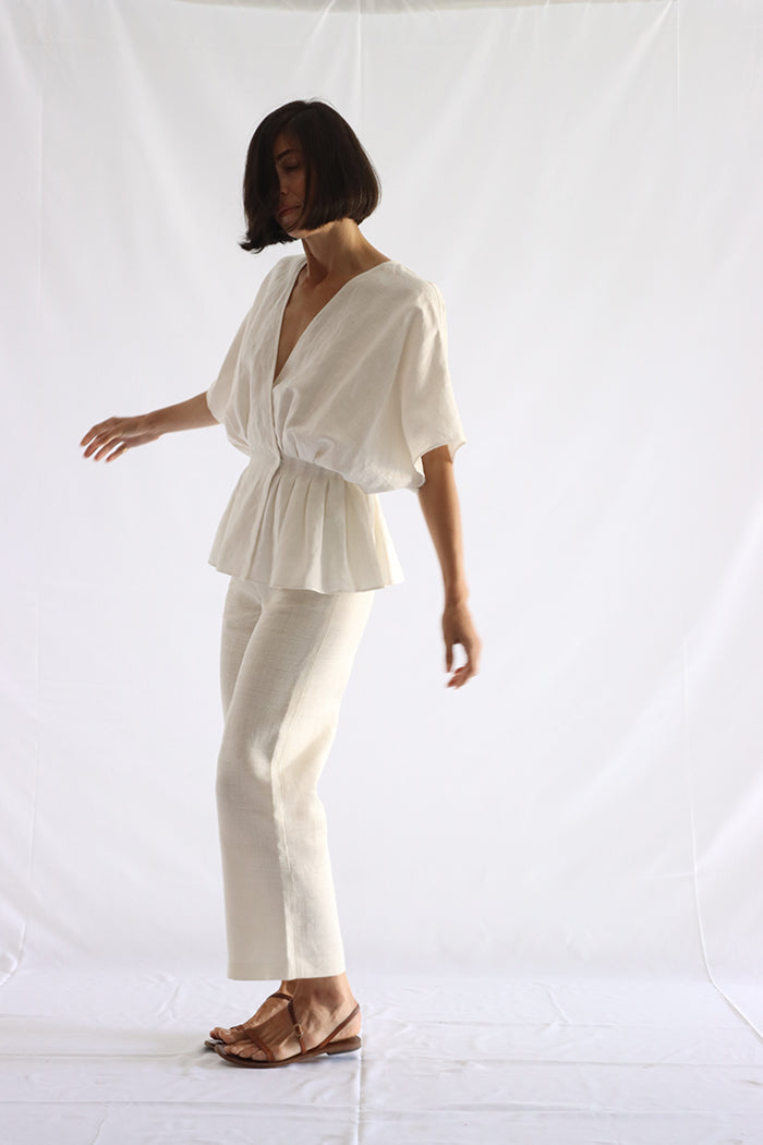 gathered linen shirt