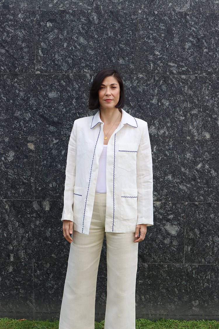 light linen jacket special trimming - blue
