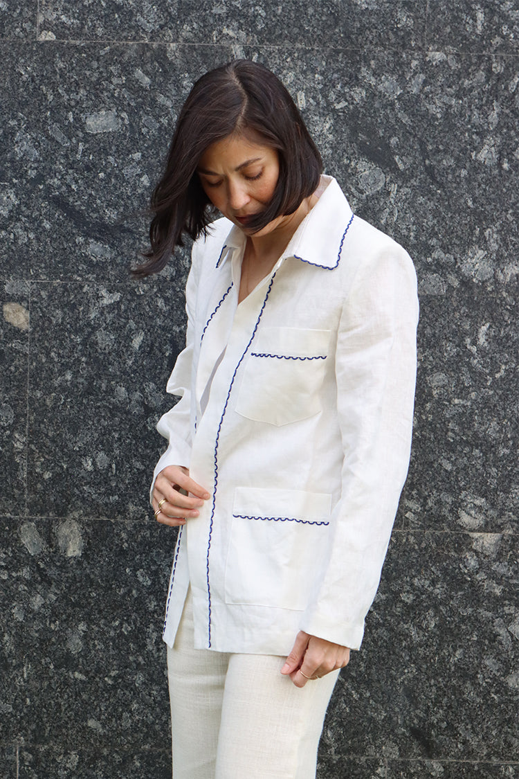 light linen jacket special trimming - blue