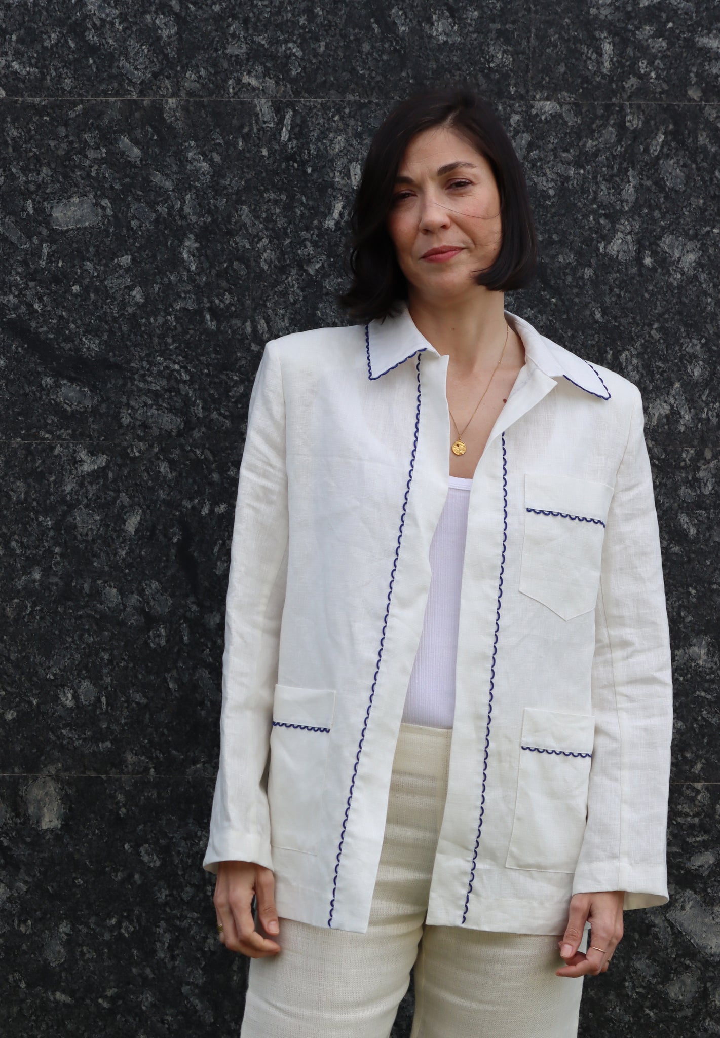 light linen jacket special trimming - blue