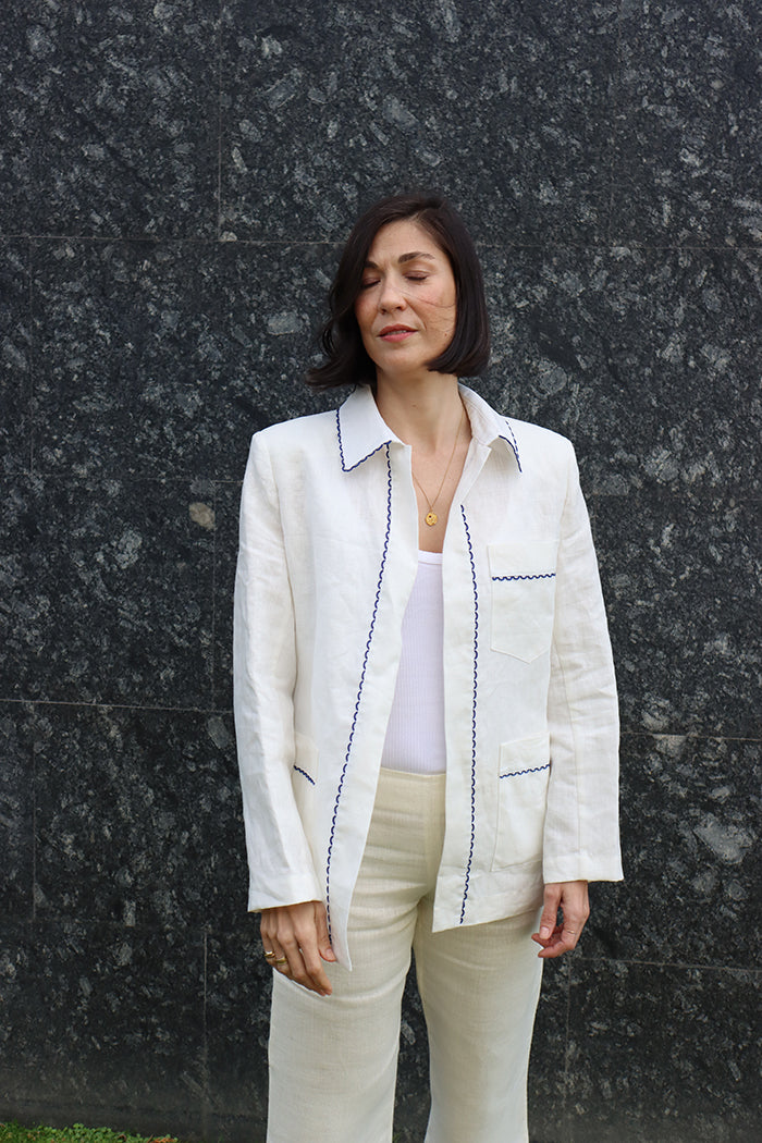 light linen jacket special trimming - blue