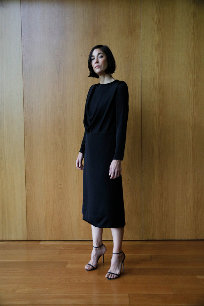 long sleeve bias front dress