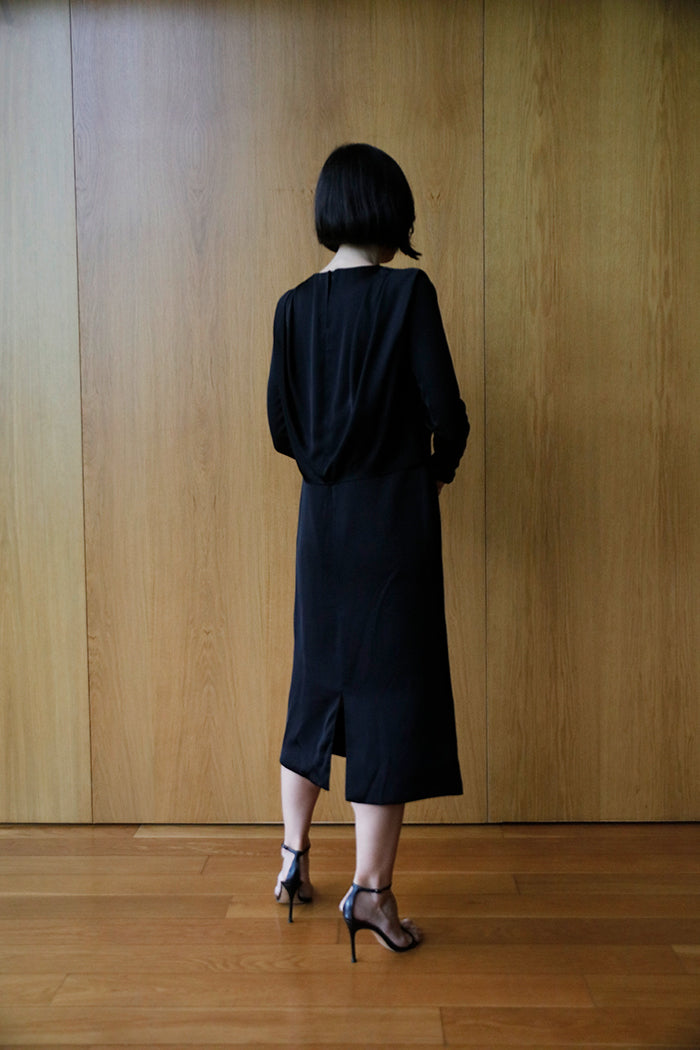 long sleeve bias front dress