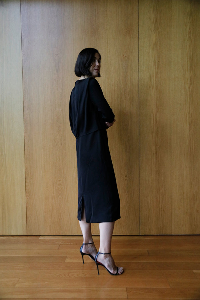 long sleeve bias front dress