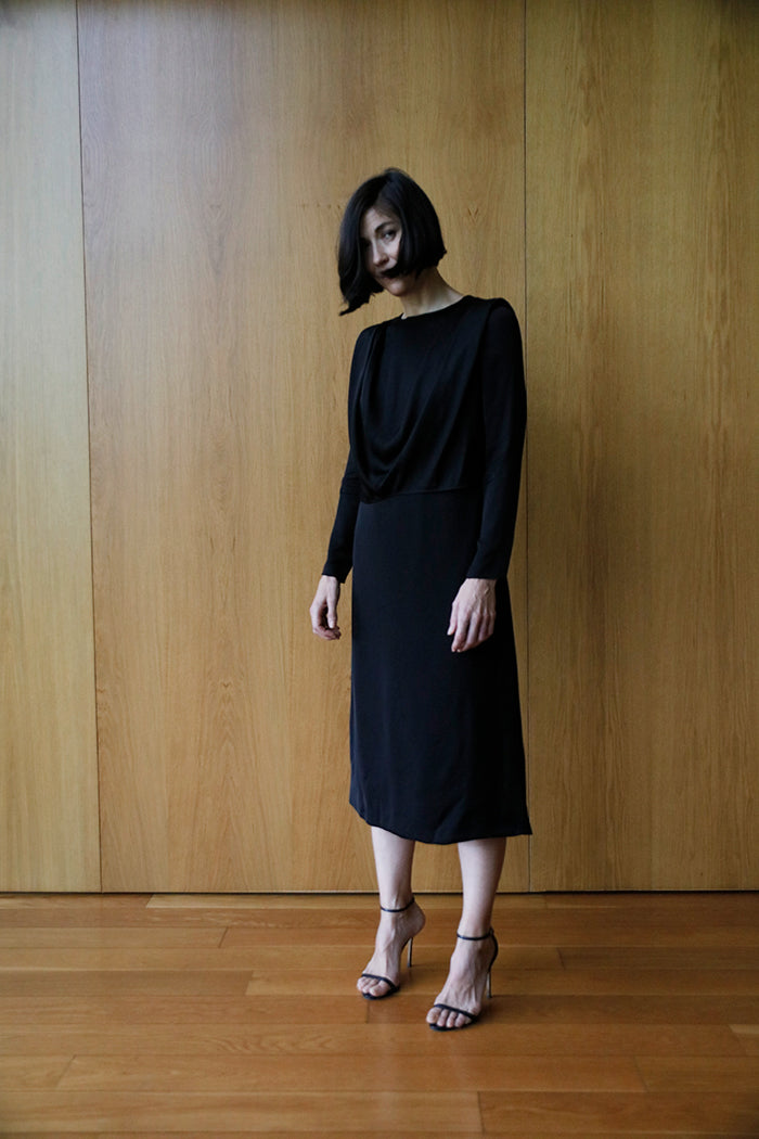 long sleeve bias front dress