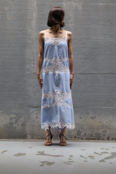 embroidery blue long dress