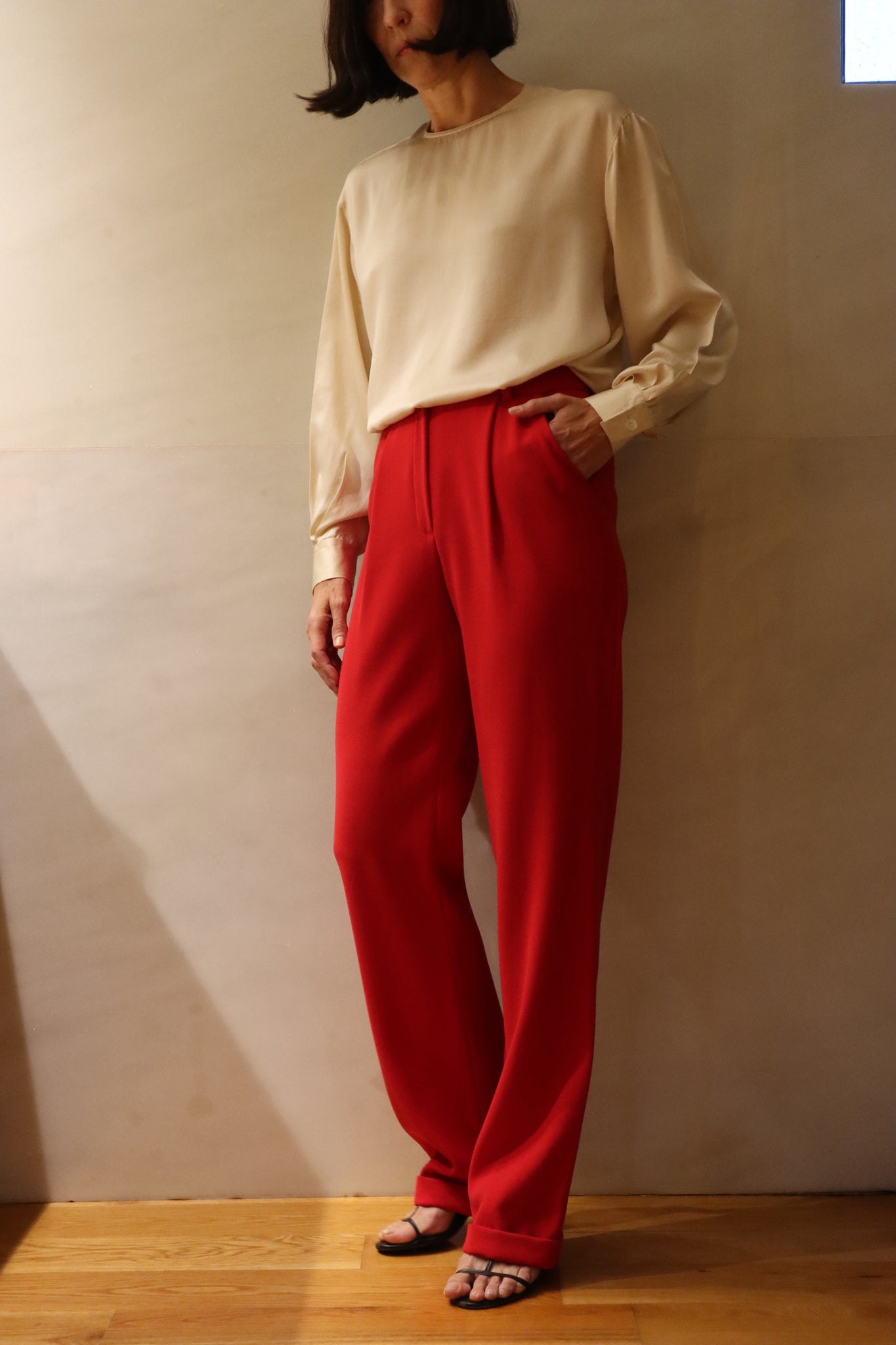 high waist wide leg woolen trousers