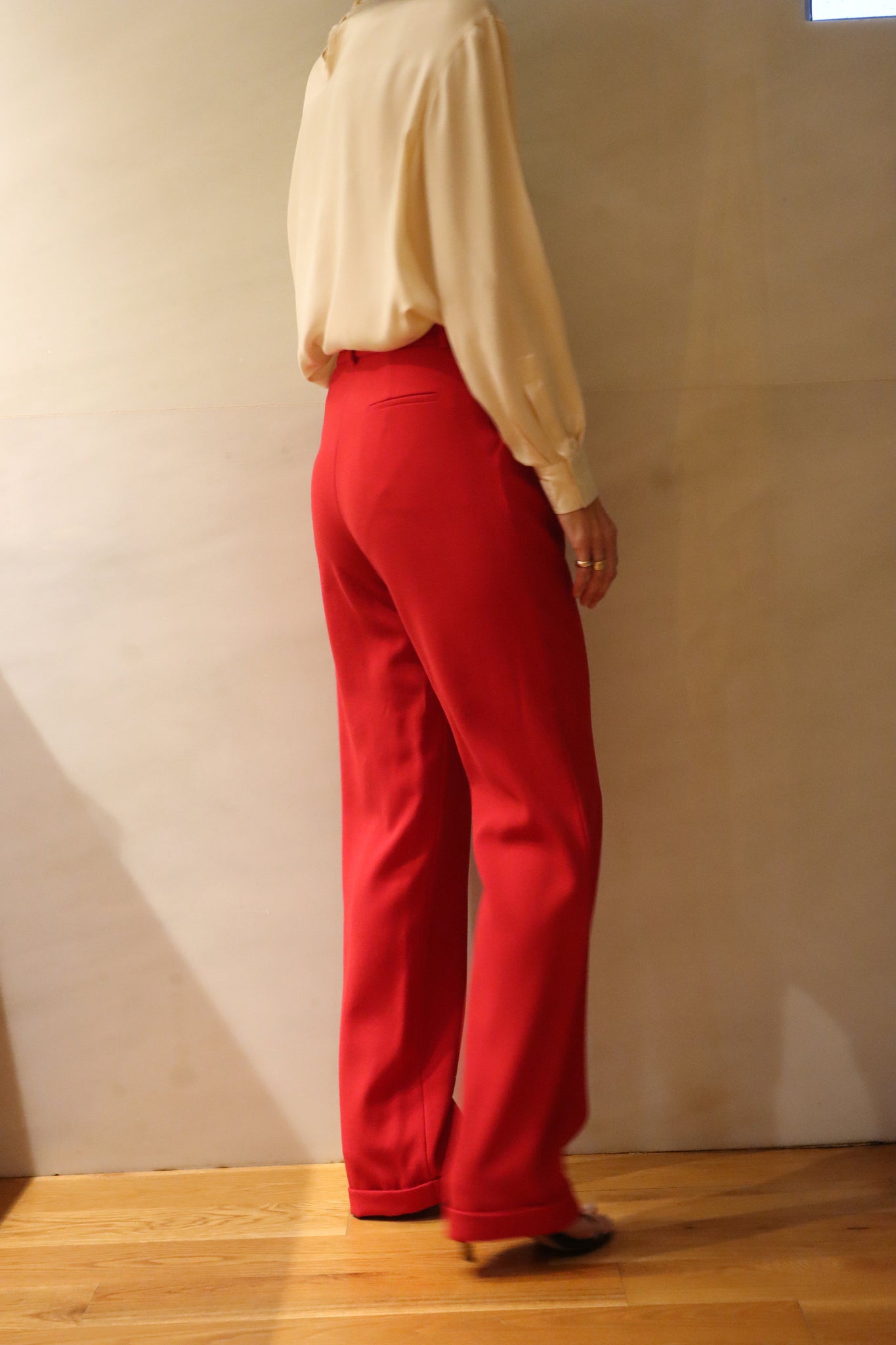 high waist wide leg woolen trousers