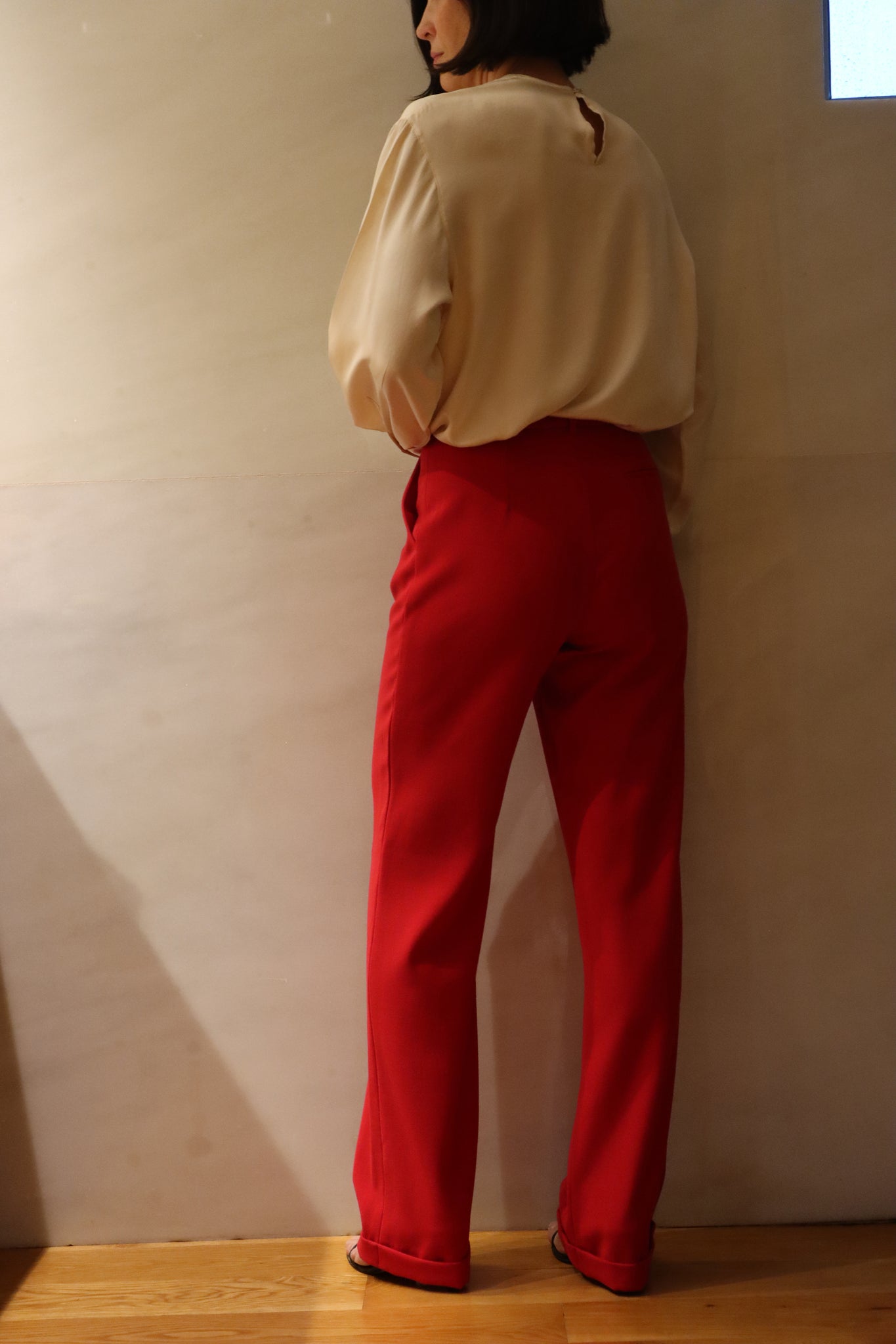 high waist wide leg woolen trousers