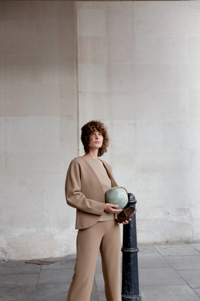 rounded shape camel blazer