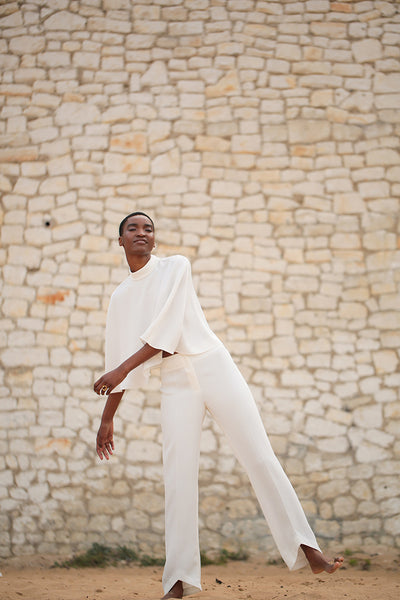 white fluid straight pants