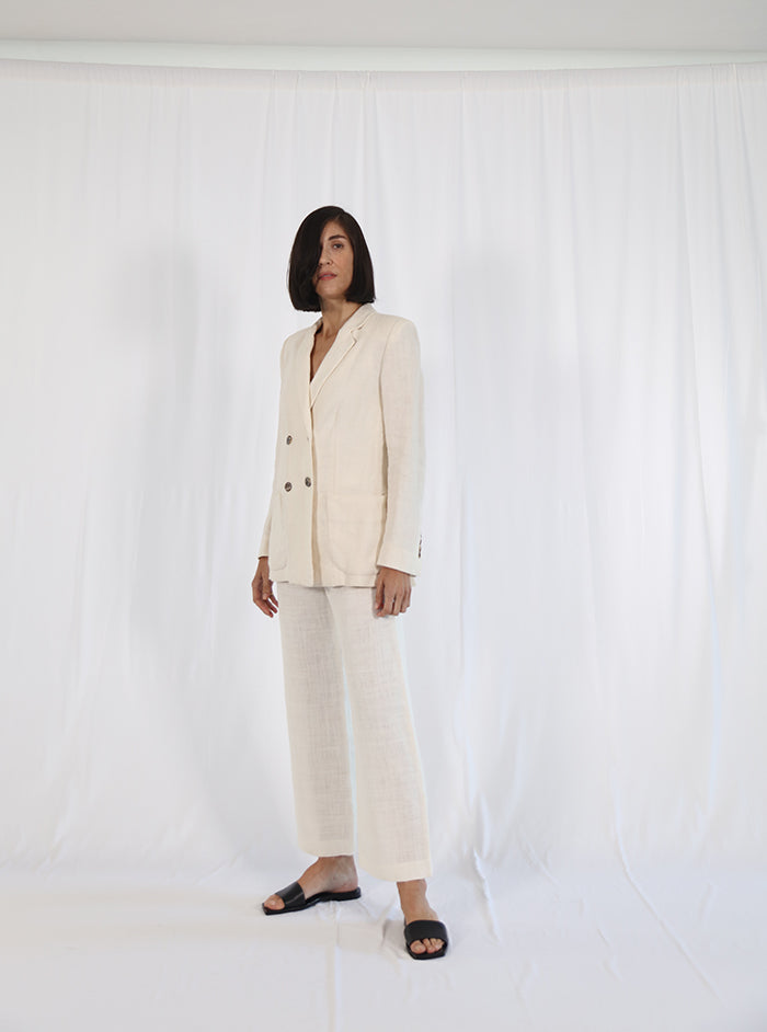 long rustic linen blazer