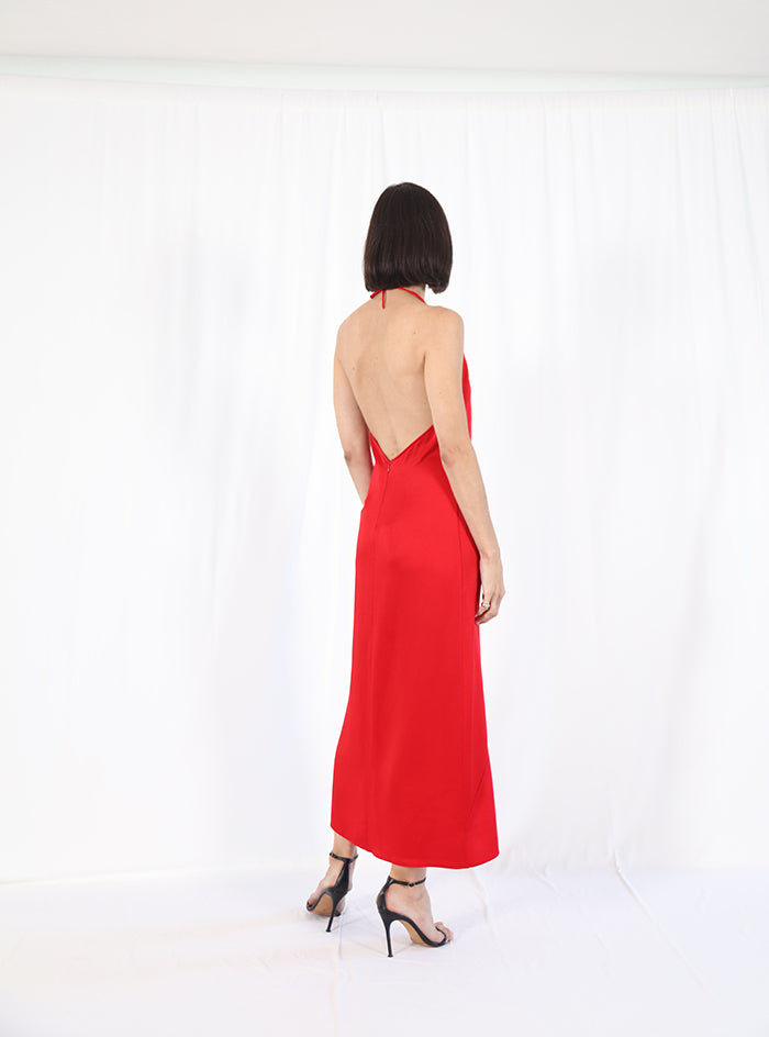 halter neck red dress
