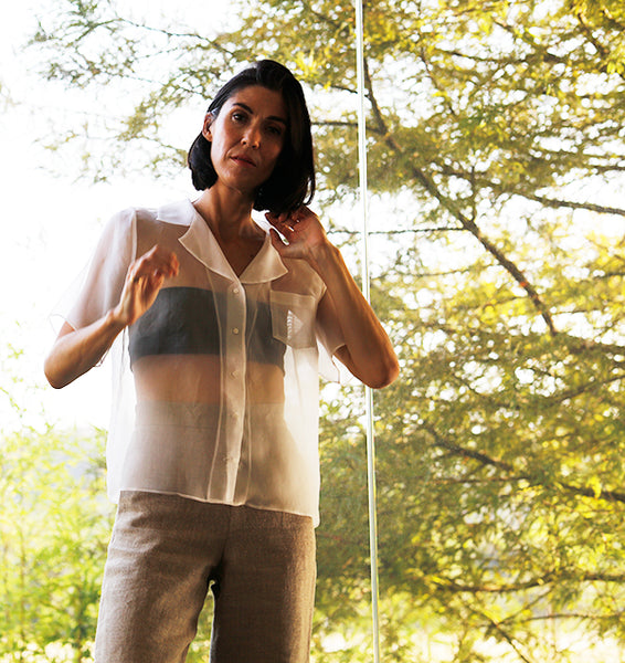 short sleeve organza sheer shirt