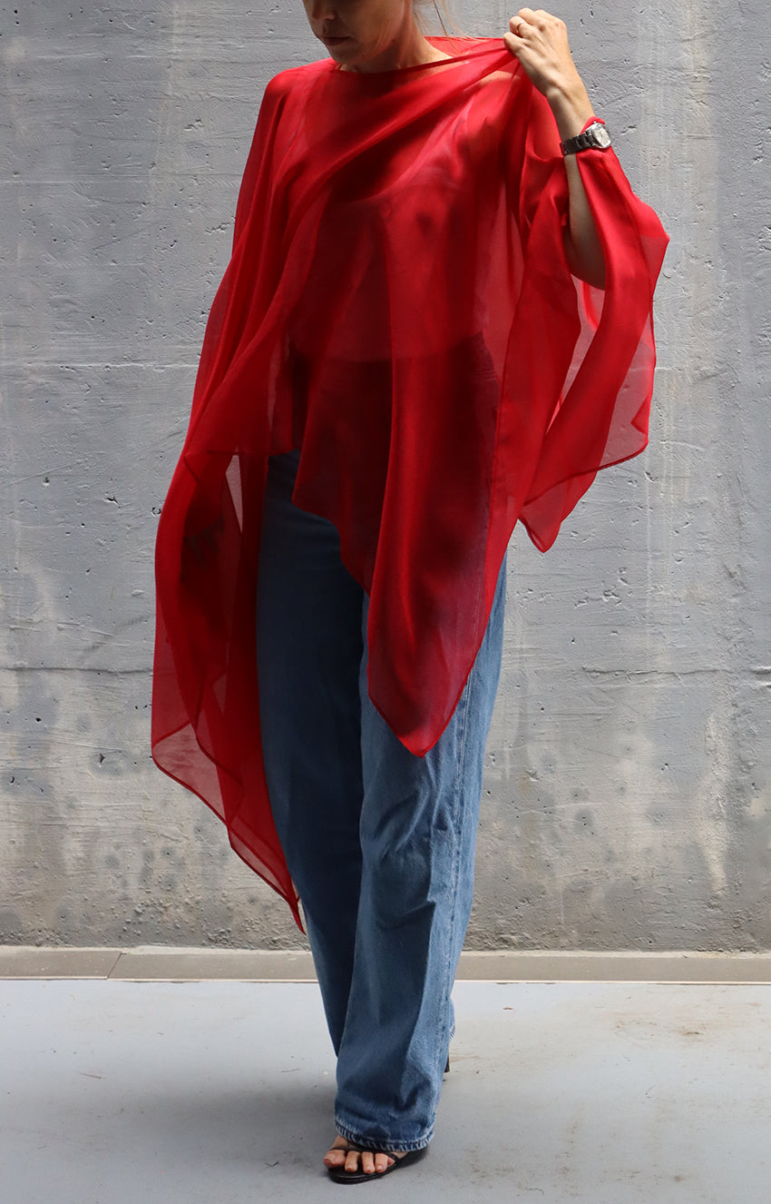 square silk light cape - RED