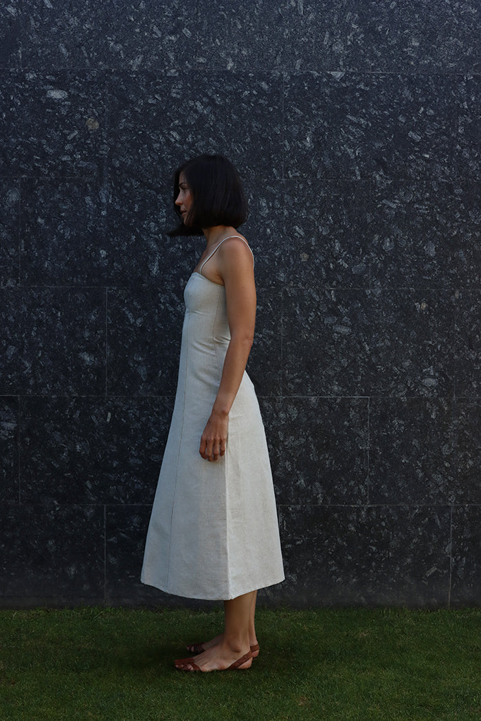 strap square linen dress