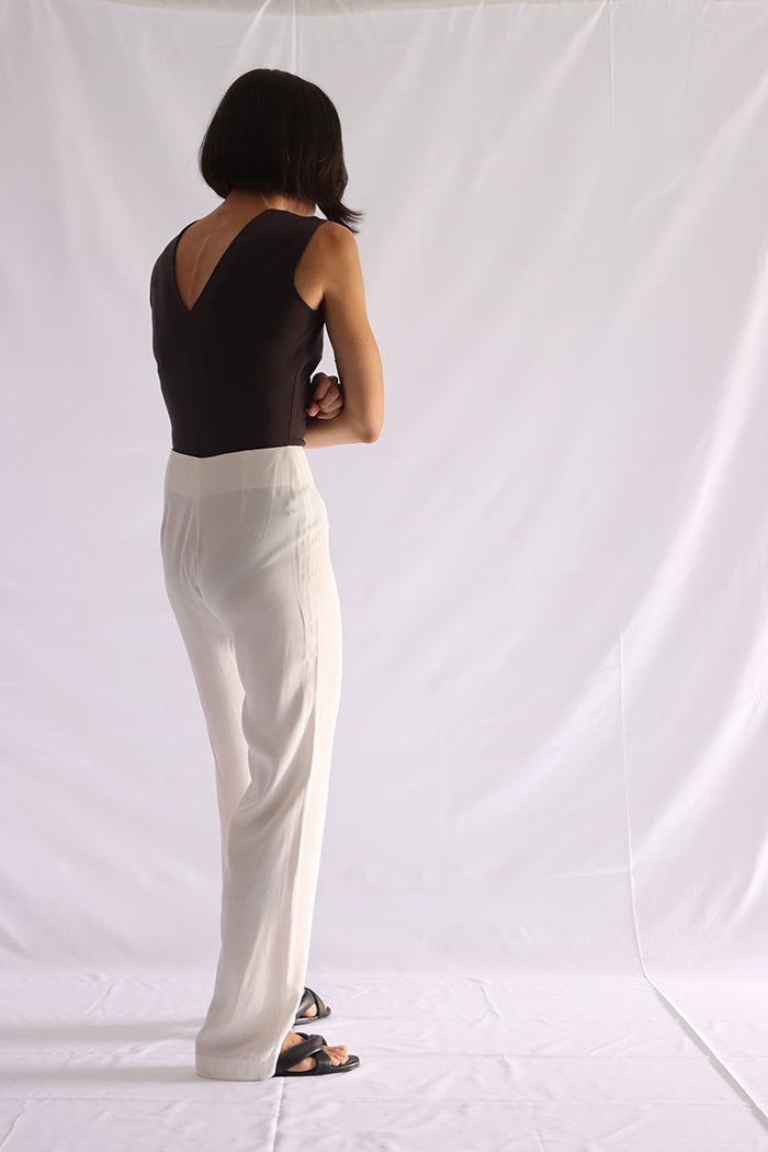 white fluid straight pants