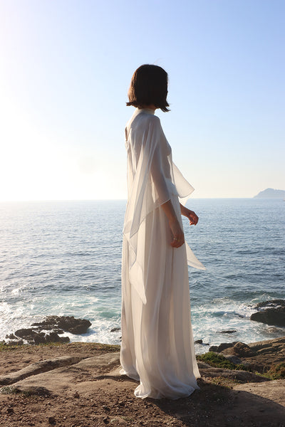 trapezio silk light cape - WHITE