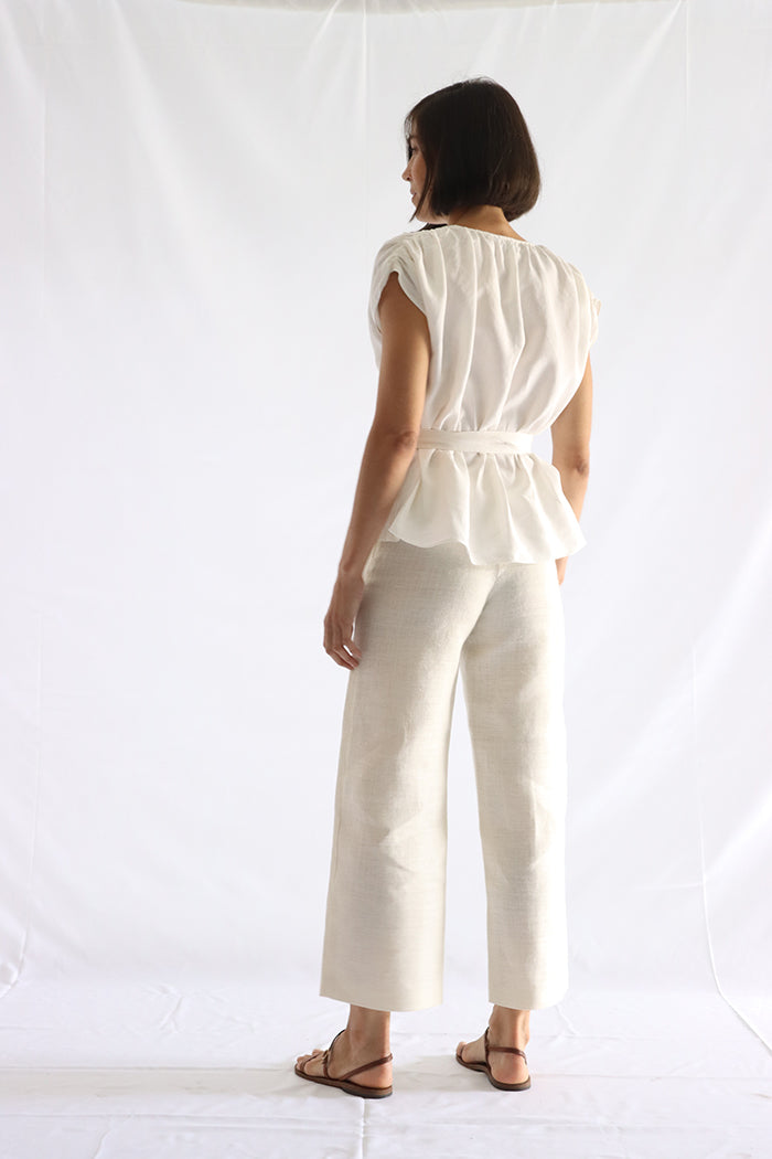 straight linen trousers