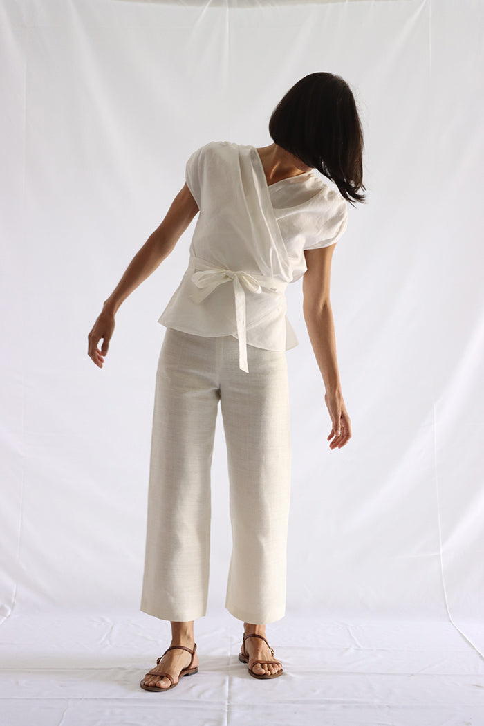 straight linen trousers