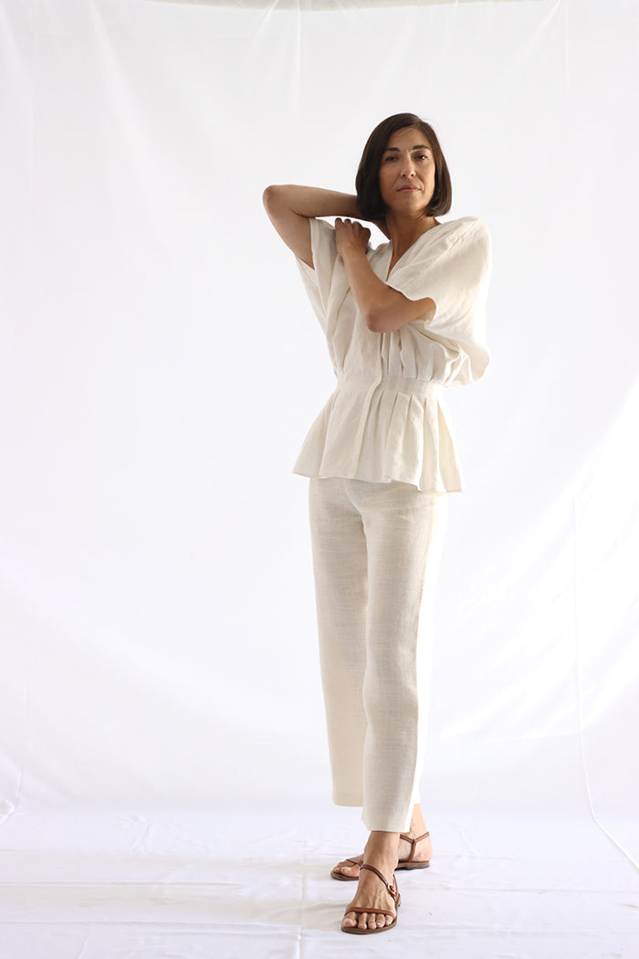 gathered linen shirt