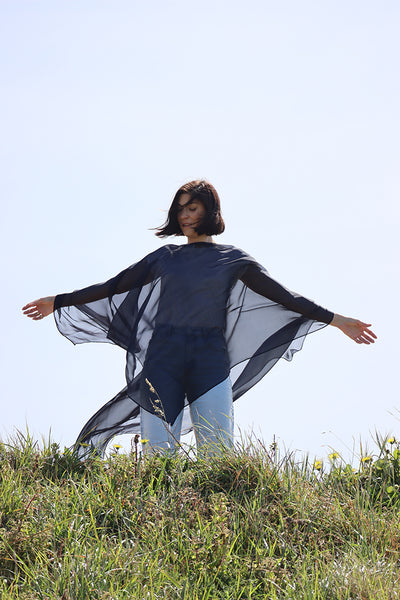 square silk light cape - NIGHT BLUE