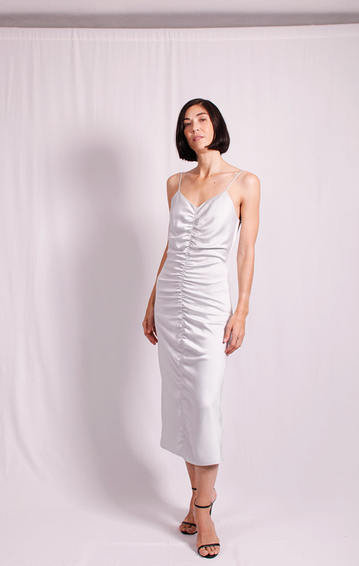 gathered slip dress