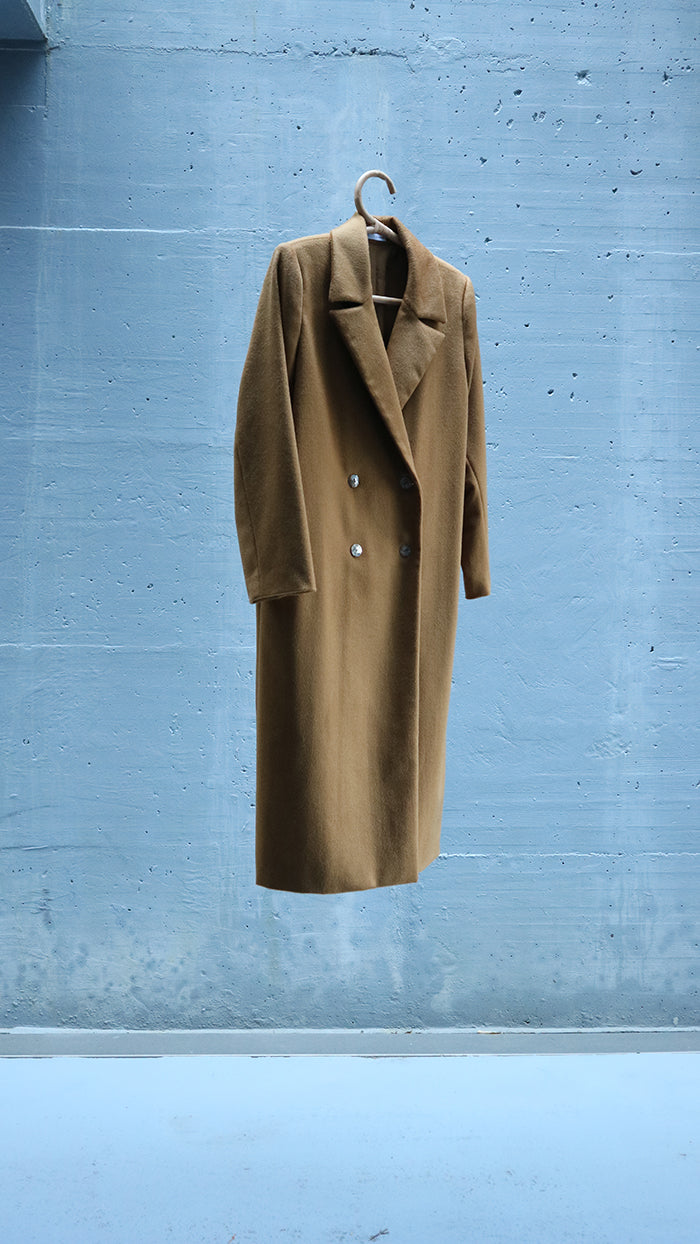 camel masculine double breasted coat